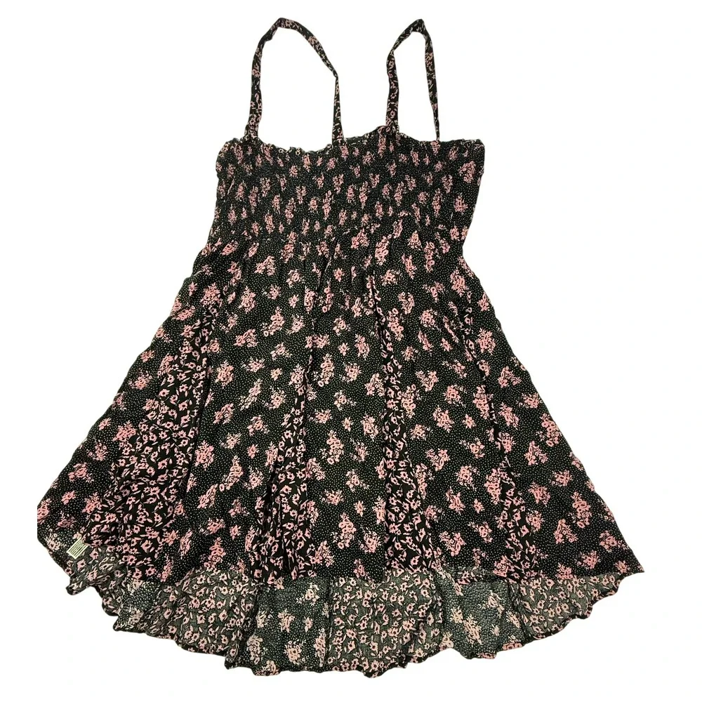 Free People Mini Dress Size L Black Mixed Floral Print Slip Dress